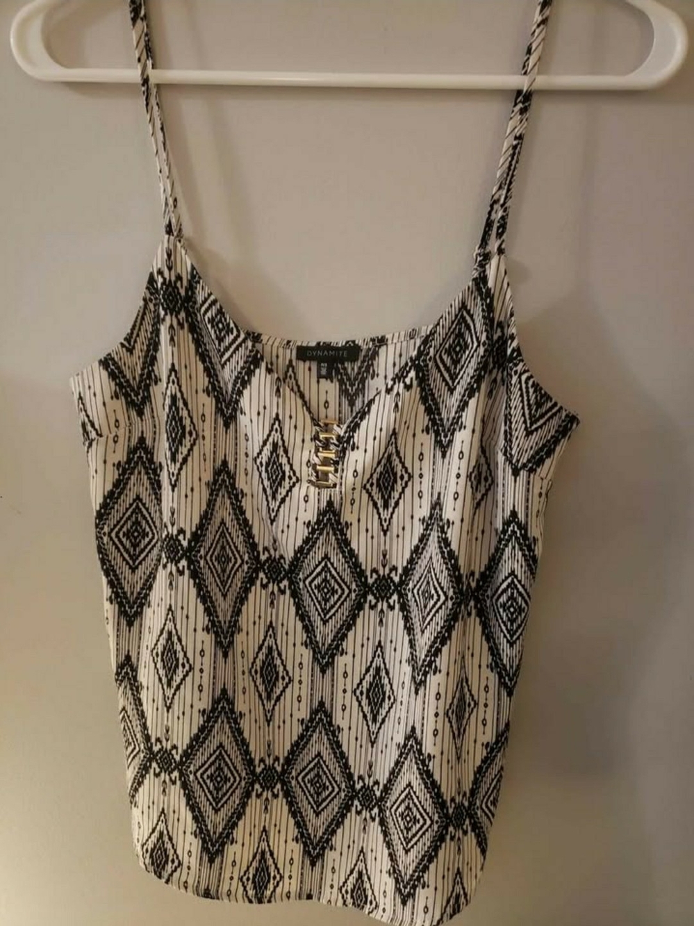 Dynamite Black & White Geometric Spaghetti Strap Tank Top